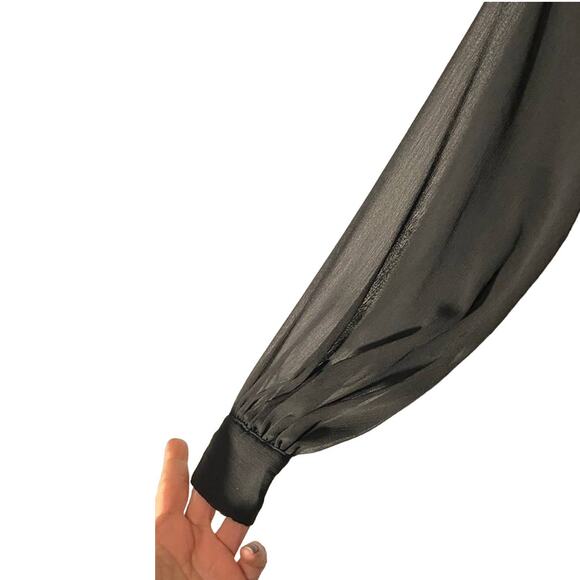 H&M Black Long Sleeve Chiffon Flowy Trapeze Swing Dress Women Sz 2 - Picture 5 of 7